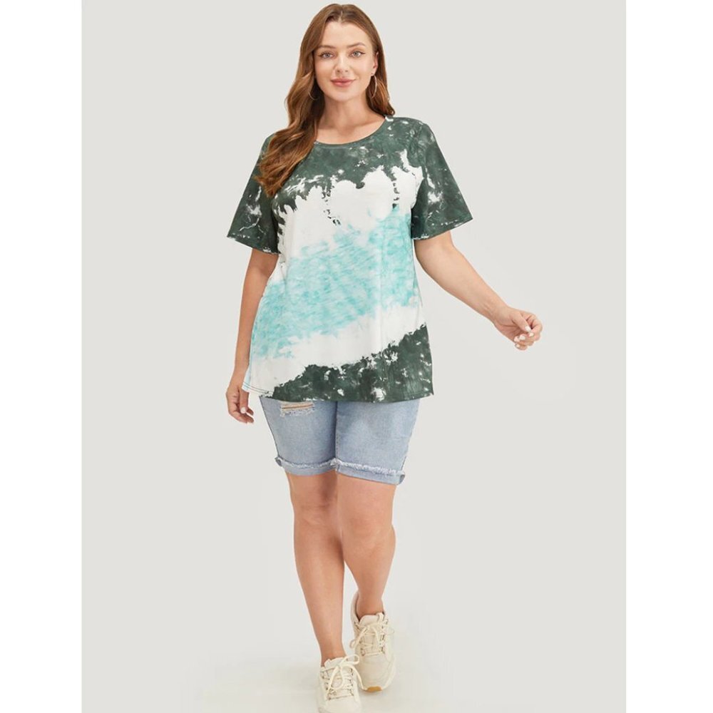 NWT BloomChic Dark Green Tie Dye Round Neck T-Shirt Plus Size 30/6X - Picture 4 of 5